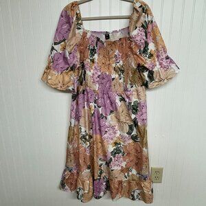 Shein Curve Allover Floral Print Shirred Smocked Dress Sz 3X Rodeo Festival